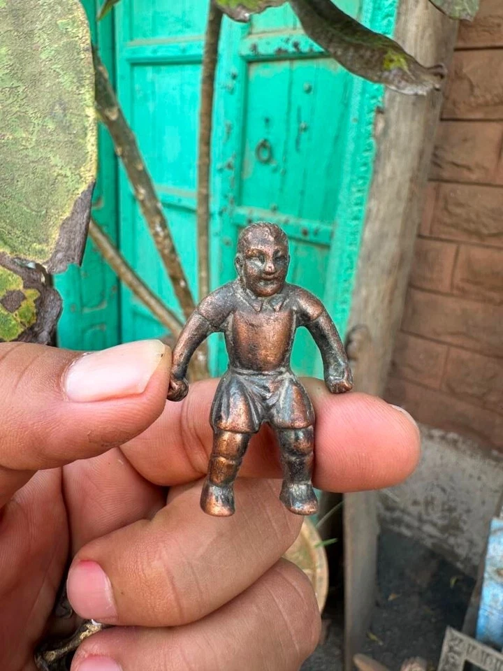 Antique 1800's Old Bronze Miniature Man Figure Sculpture - Image 3 of 4