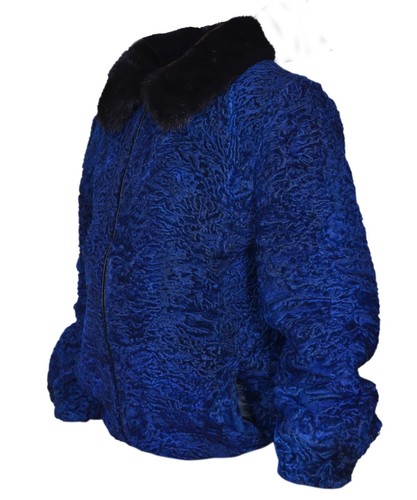 Blue Real Persian Lamb Fur bomber jacket All sizes Pre Sale ASTRAKHAN SWAKARA - Picture 3 of 7