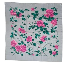 Vintage Floral Square Scarf 1990s Rose Print Neckscarf Ascot | Gray Pink Green