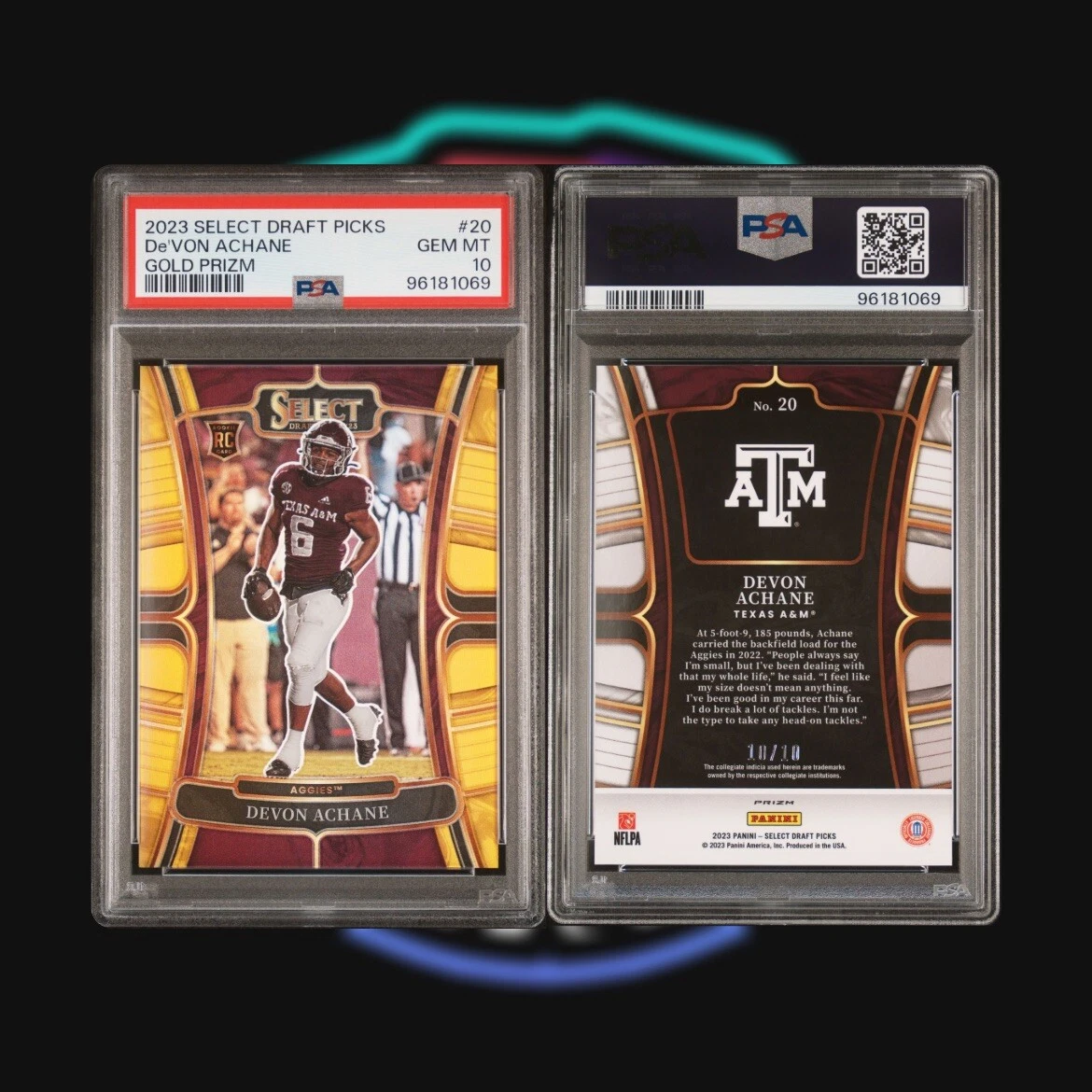 De'Von Achane Panini Select Draft Picks #20 Gold