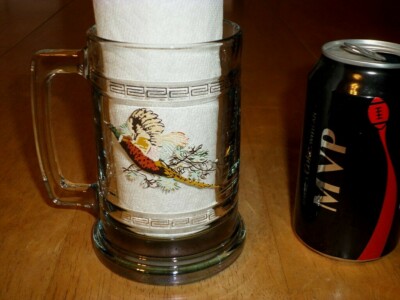 ''RING-NECK PHEASANT BIRD'', [JUMBO SIZED], CLEAR GLASS BEER MUG, VINTAGE