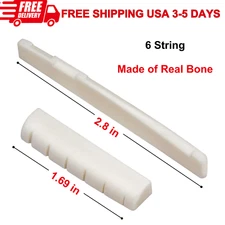 6 String Acoustic Guitar Bone Bridge Saddle and Nut for Acoustic, Real Bone