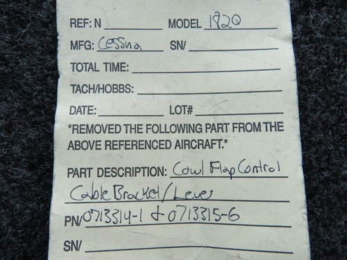 0713314-1, 0713315-6 Cessna 182Q Cowl Flap Control Cable Bracket w Lever - Picture 12 of 12