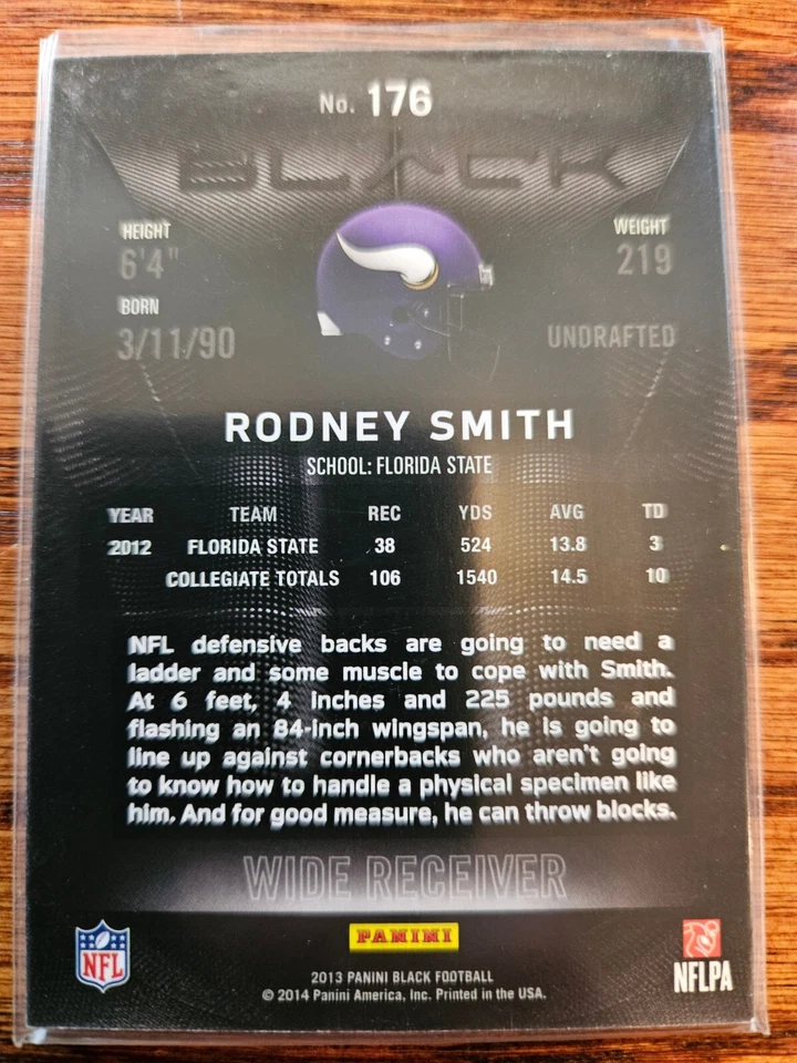 2013 Panini Black Rodney Smith #176 114/399 Vikings - Image 2 of 2