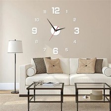 SILVER DIY Wall Clock 40cm/16" Frameless Modern 3D WallClock Mirror Sticker 