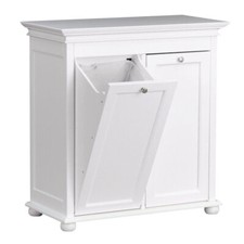 White Double Tilt Out Wooden Hamper Bath Laundry Storage 2 Bin Clothes Organizer