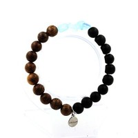 Armband Aquamarin Du Brazilien + Perlen Schwarz Onyx Matt + Holz 8 Mm. Made In