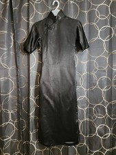 Vintage 1950s Cheongsam Qipao Dress Size XS Black Silk