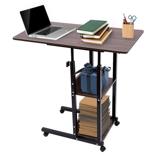 C Table Brown Height Adjustable C-Shaped Side Table Adjustable With 4 Wheels - Picture 12 of 17