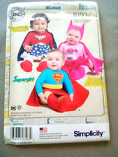 SIMPLICITY PATTERN 8193 BATGIRL SUPERGIRL COSTUMES BABIES SIZES XXS- LARGE UNCUT