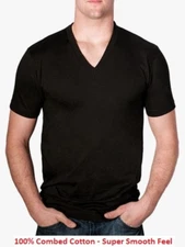 $21.00 American Apparel 2456 V Neck T-Shirt BLACK Fine Cotton Unisex Men's XS 