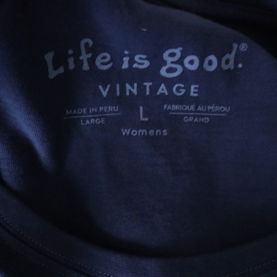 Life Is Good Vintage Women's Blue Wine Short Sleeve Crew Neck Shirt
