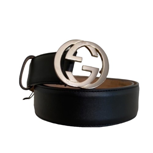 GUCCI ベルト　 114874・1476・75・30 Authentic Gucci Black Calfskin Leather Silver Interlocking G