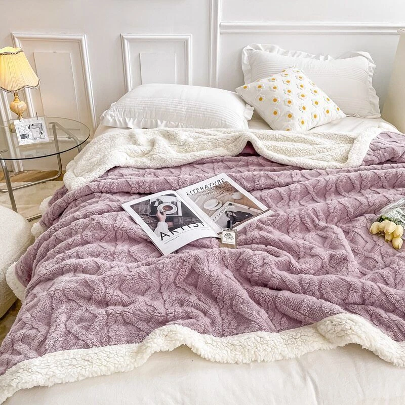 Warm Winter Sofa Bed Cover Fluffy Throw Bedspread Double Sided Thick Blankets - Image 3 of 4