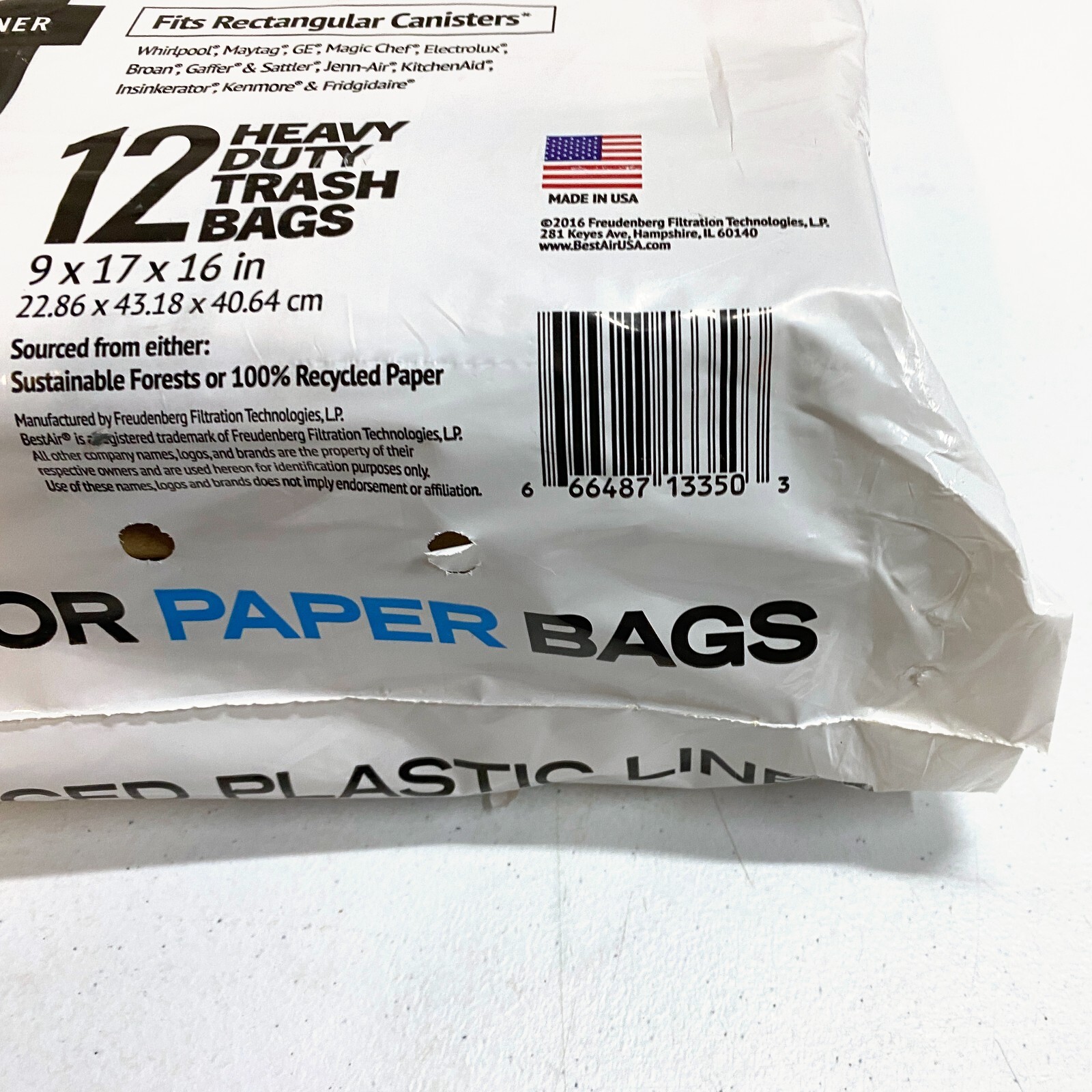 BestAir Heavy Duty Paper Trash Compactor Bags, 9" x 17" x 15", 12Pack