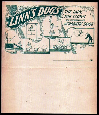 Vaudeville c1900 - Circus - Linns Dogs - Lady Clown Acrobatic - Letter Head Bill