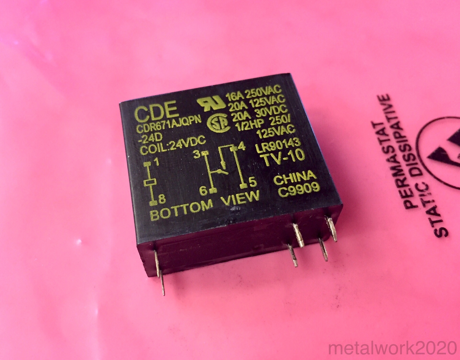 2pcs Cornell Dubilier CDR671AJQPN 24VDC SPST NO Relay, 20A, 16A, 1/2hp