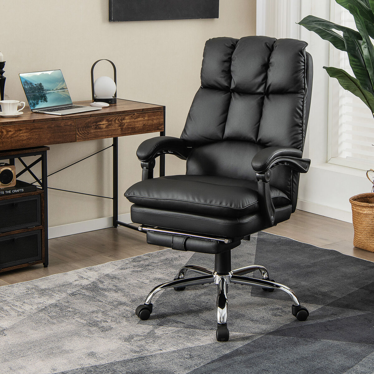 High Back Reclining Office Chair Ergonomic Computer Desk Chair w/ Footrest & Pad High Back Reclining Office Chair Ergonomic Computer Desk Chair w/ Footrest & Pad