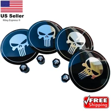 Wheel Center Hub Cap Sticker Decal Punisher 2.2" & Tire Valve Caps Stem BUNDLE