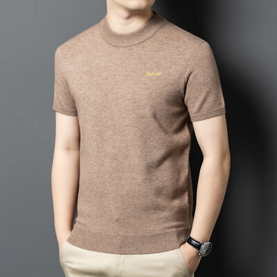 Spring 2025 Short-sleeved T-shirt Embroidery Woolen Sweater Men Round Neck Shirt