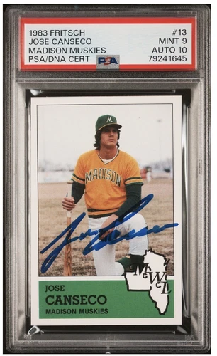 1983 Fritsch Jose Canseco RC #13 PSA 9 MINT DNA AUTO 10 GEM-MT Madison Muskies