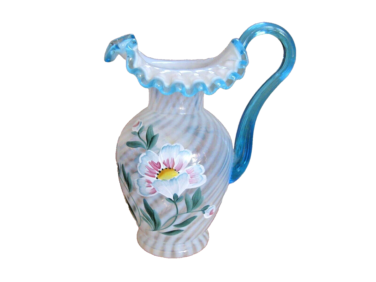 Fenton Signed LE 90th Anniversary Aqua Crest & Optic Swirl 9