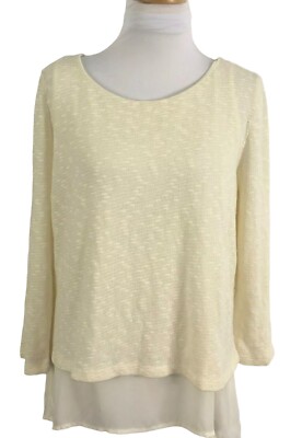 Ann Taylor Loft Women Top Faux Layers Ivory Cotton Polyester Nylon Large