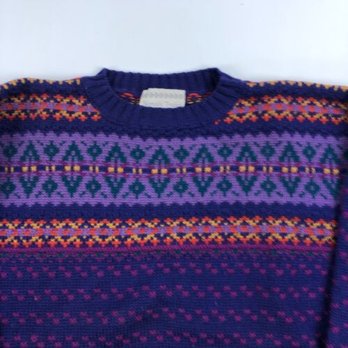 Nomadic Traders Sweater Womens Medium Purple Blue Wool Fair Isle Nordic Vintage - Picture 3 of 10