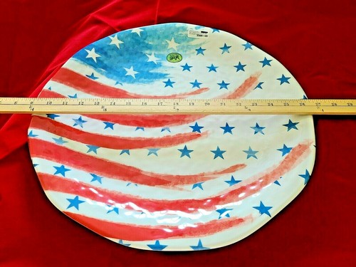Michel Design Works RED, WHITE & BLUE Melamine Serveware Large Round Platter 18" - Picture 7 of 9