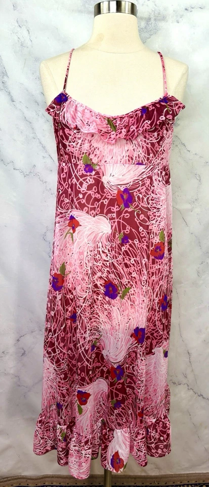 Vestido camisón vintage años 60 sin mangas 38 L rosa floral caprichoso volante hada Aloha  Foto 2 de 4