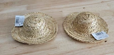 Darice 6" STRAW ROUND TOP HAT #2816 Lot of 2 Natural Doll NOS