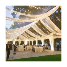 Ivory Ceiling Drapes with Lights String for Weddings, 6 Panels 5ftx20ft Sheer...