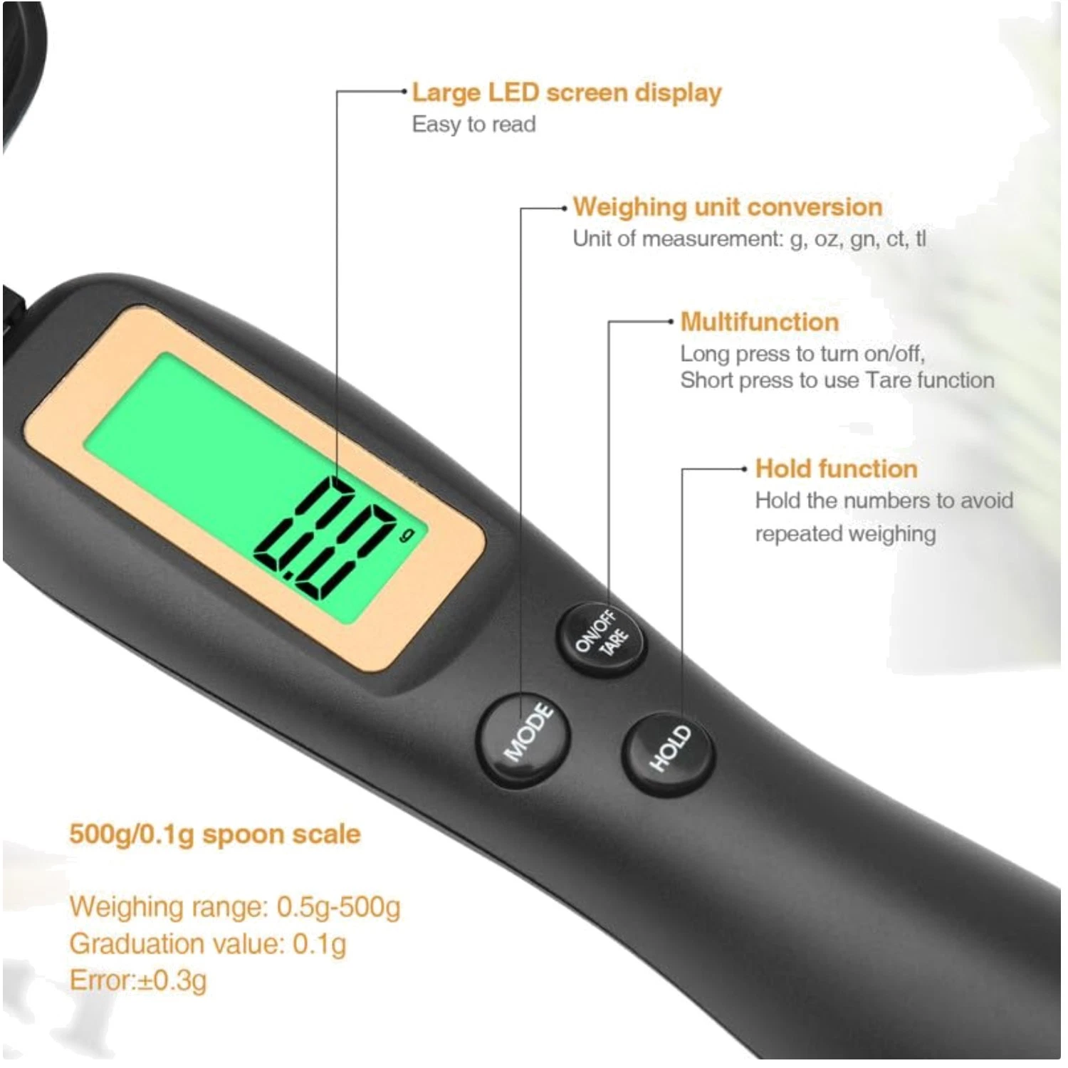 Electronic Adjustable Spoon Scale - Kitchen Pet Food Scoop