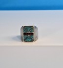 Old Pawn Sterling Silver SIZE 9 Vintage Turquoise Coral Inlay Tribal Ring  — photo 9