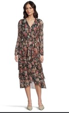 NEW Vince Camuto Metallic Floral Plissé Smocked Tiered Maxi Dress XL Rich Black