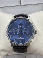 Lucien Picard Moubra Blue Dial Men’s 40MM Calendar Moonphase Wrist Watch New Bat