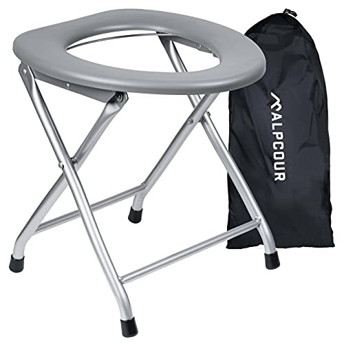 ALPCOUR PORTABLE TOILET SEAT COMMODE W/BUILT-IN BAG RACK ALPCOUR PTSMGY - GRAY