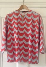 Marimekko X Uniqlo Women’s Red & Blue Wave Print Linen Blend Tunic Shirt M UK 12