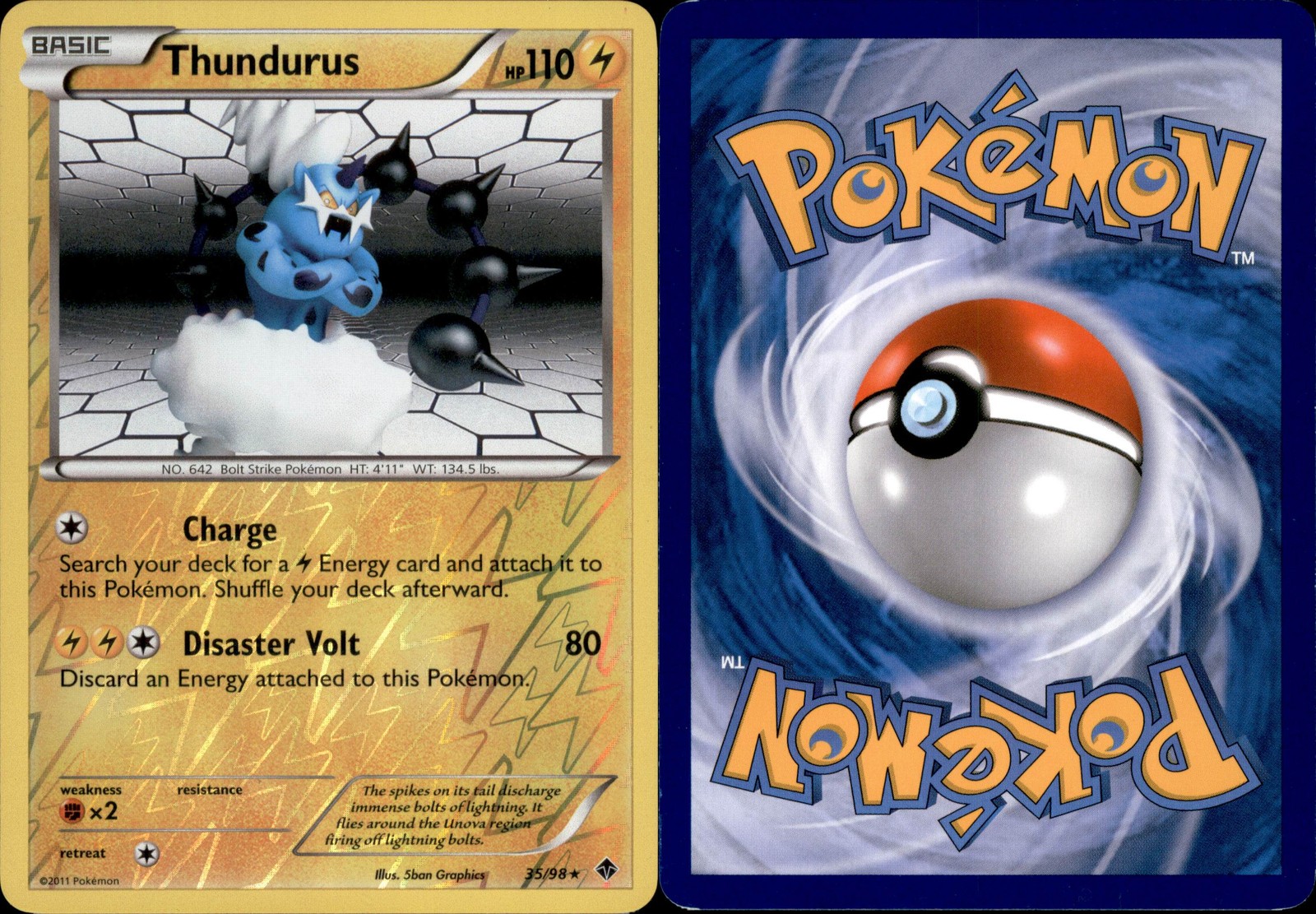 Thundurus 035/098 Pokemon TCG Emerging Powers Reverse Holo Rare NM
