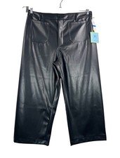 Cece Wide leg High waist crop faux leather pants 90s preppy black sz XL
