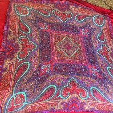 vintage silk blend scarf wrap multi color paisley psychedelic print boho hippie