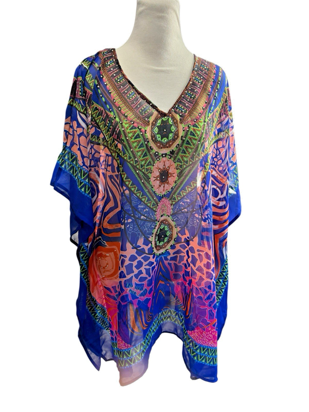 Swimsuit Cover-Up One Size Mixed Print Boho Beach Travel Resort Embellished-image