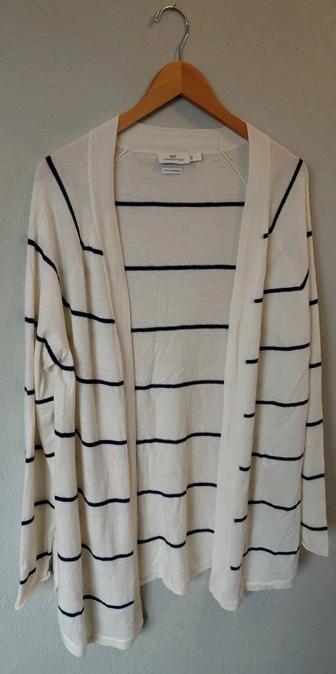 Cárdigan abierto con dobladillo curvo a rayas Vineyard Vines lana cachemir para mujer grande Foto 3 de 4