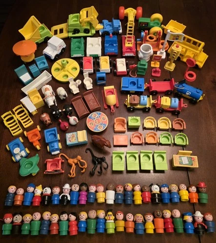 Vtg Fisher Price Little People Furniture Vehicles Airport Farm Animals School