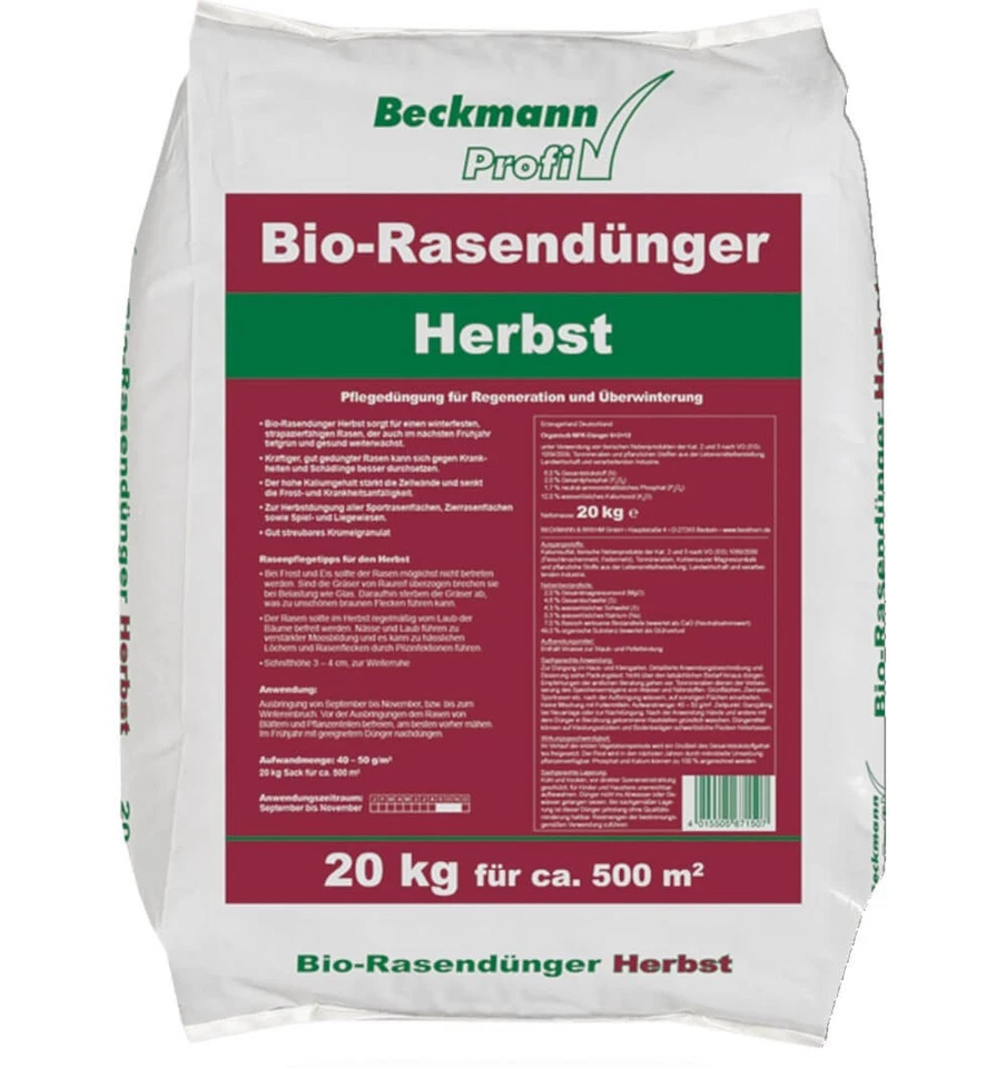 Engrais biologique pour gazon BECKMANN « Automne », 20 kg – Engrais naturel - Photo 1/1