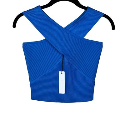 NWT Day + Moon rib knit cross-front crop top in a stunning electric cobalt blue