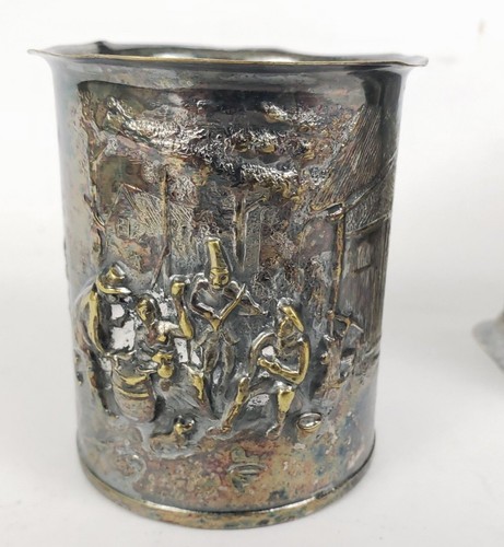 ANTIQUE EG WEBSTER & SON SILVER PLATED REPOUSSE TEA CADDY OR SMOKING SET DENMARK - Picture 12 of 20