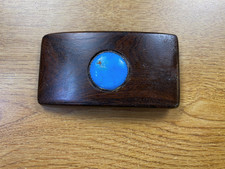 Rectangular Dark Wood Belt Buckle with Turquoise Color Stone Cab
