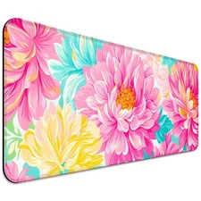 Pink Flower Gaming Desk Mat Computer Keyboard Large Extended Long Floral Mous...