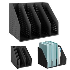 Collapsible Magazine File Holder with 4 Compartment Plastic Binder Folder for...